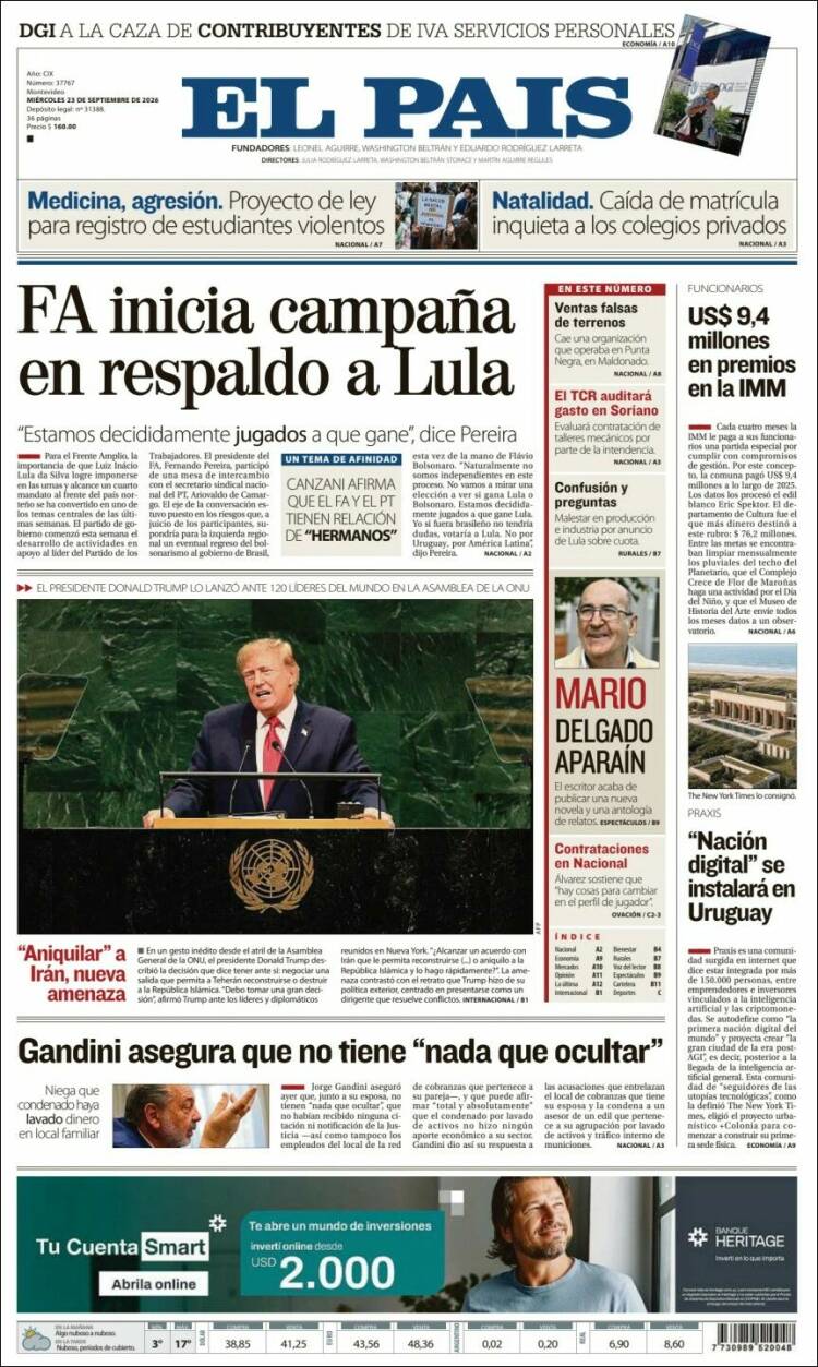 Portada de El País (Uruguay)