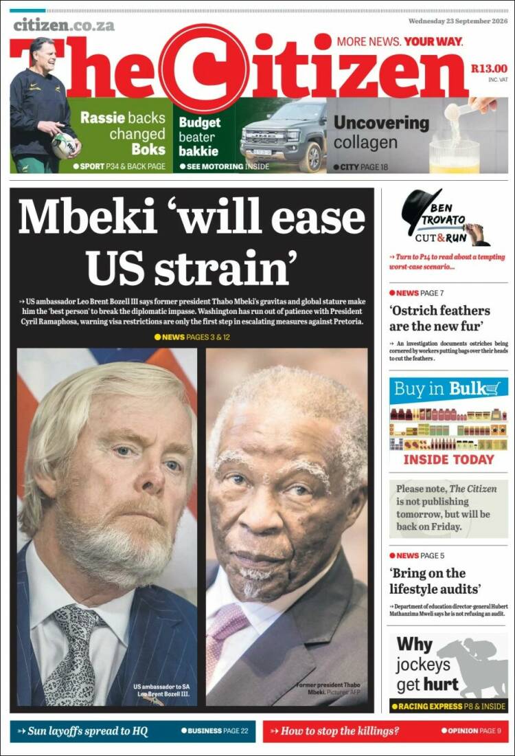 Portada de The Citizen (Sud&aacute;frica)