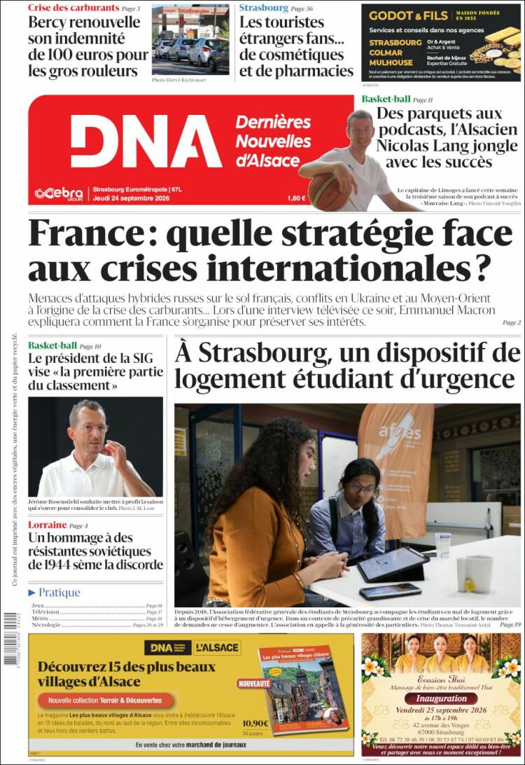 Portada de Les Dernières Nouvelles d'Alsace (France)