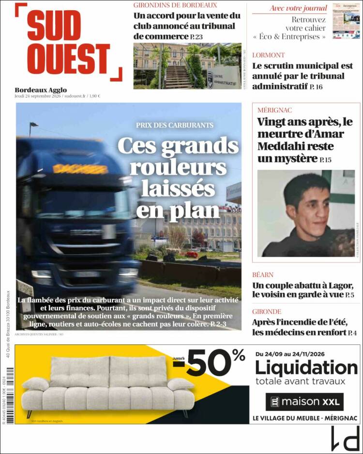 Portada de Sud Ouest (France)