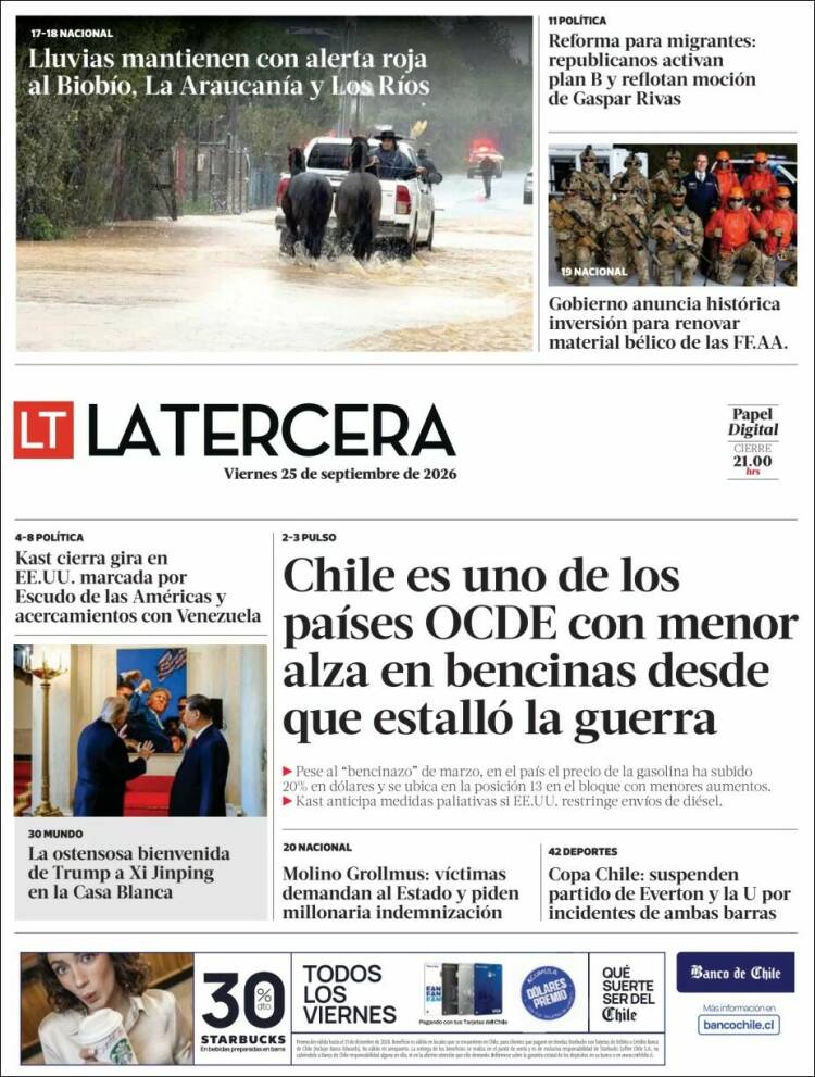 Portada de La Tercera (Chile)