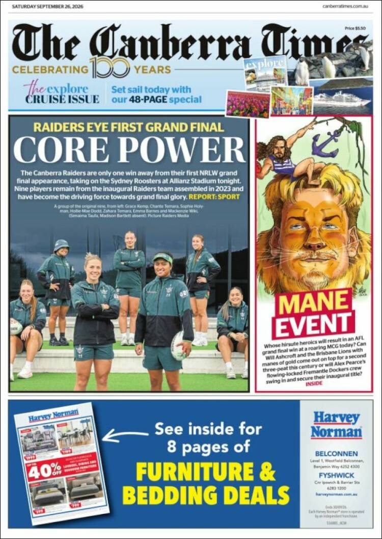 Portada de The Canberra Times (Australie)