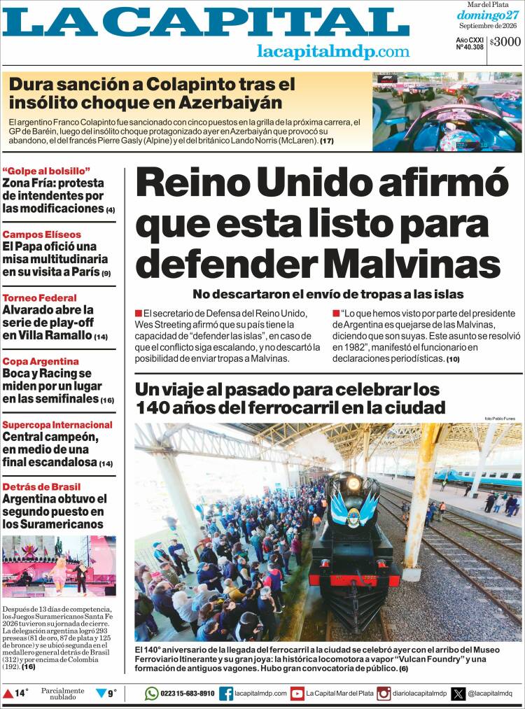Portada de Diario La Capital - Mar del Plata (Argentina)