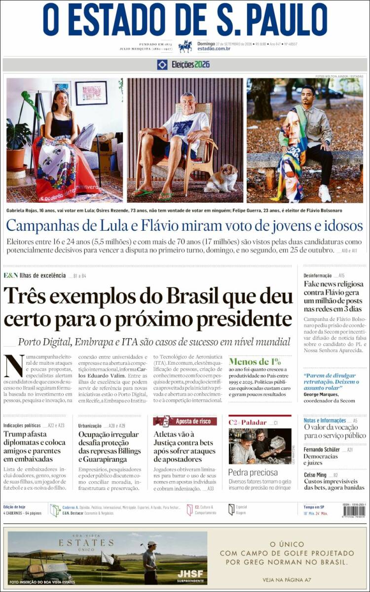 Portada de O Estado de São Paulo (Brasil)