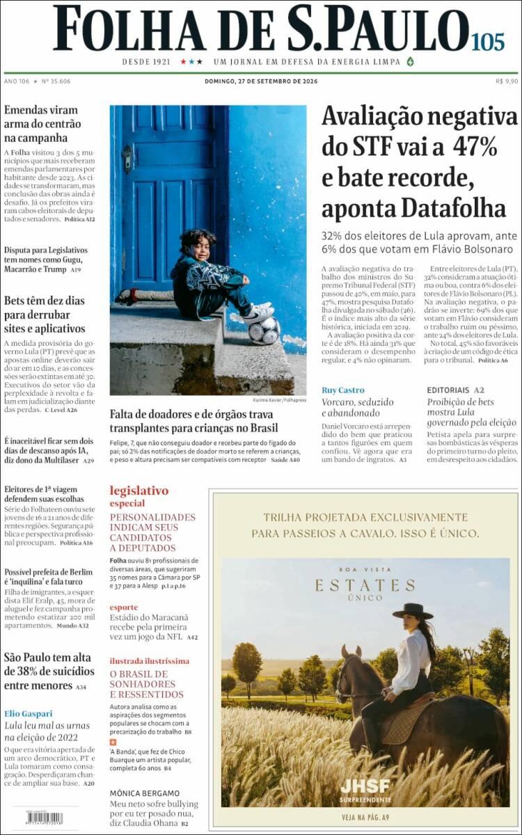 Portada de Folha de São Paulo (Brasil)
