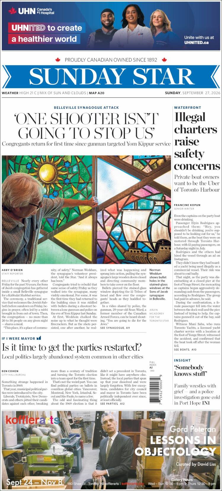 Portada de The Toronto Star (Canad&aacute;)