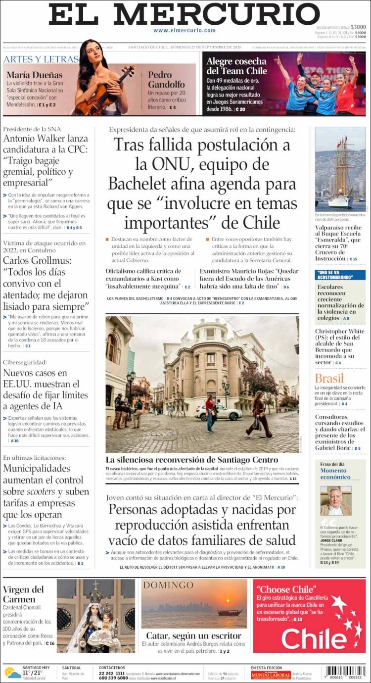 Portada de El Mercurio (Chile)