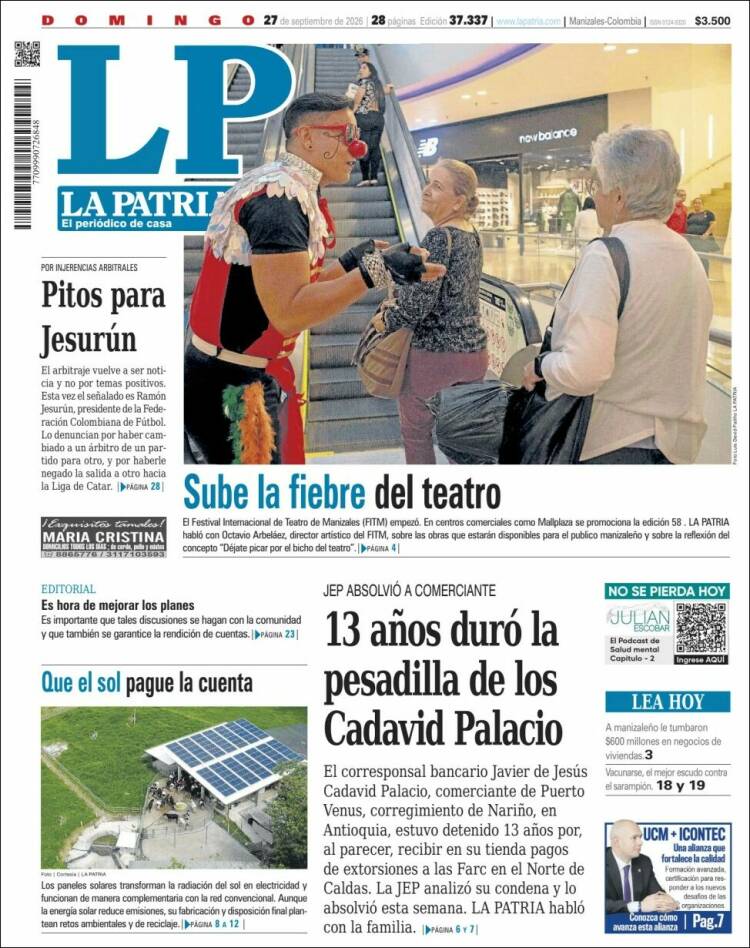 Portada de La Patria (Colombia)