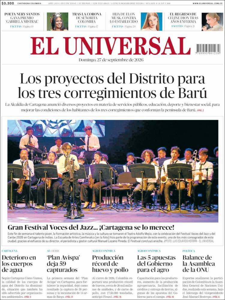 Portada de El Universal (Colombia)