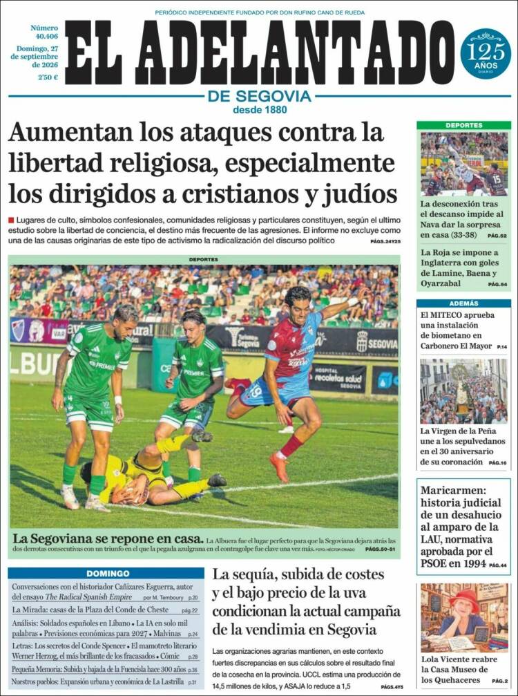 Portada de El Adelantado de Segovia (Espa&ntilde;a)