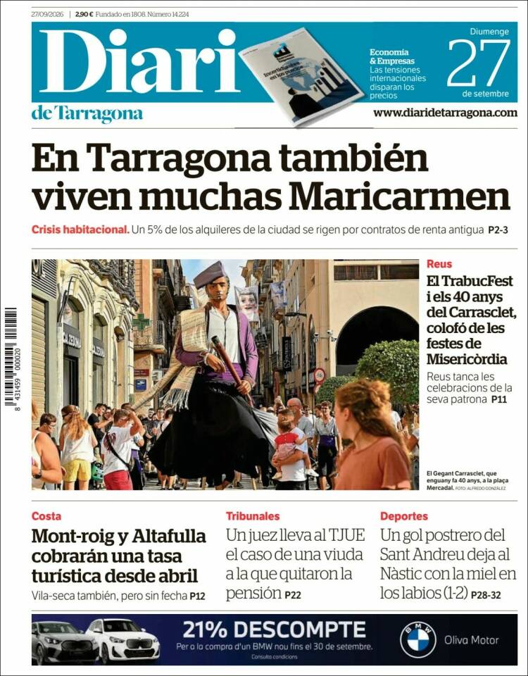Portada de Diari de Tarragona (Espa&ntilde;a)
