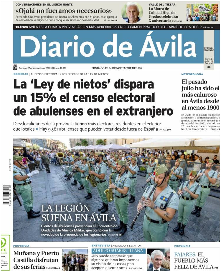 Portada de Diario de Ávila (Espa&ntilde;a)