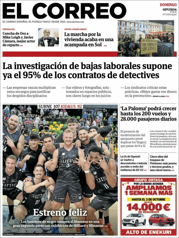 Portada de El Correo - Guipuzcoa (Espa&ntilde;a)