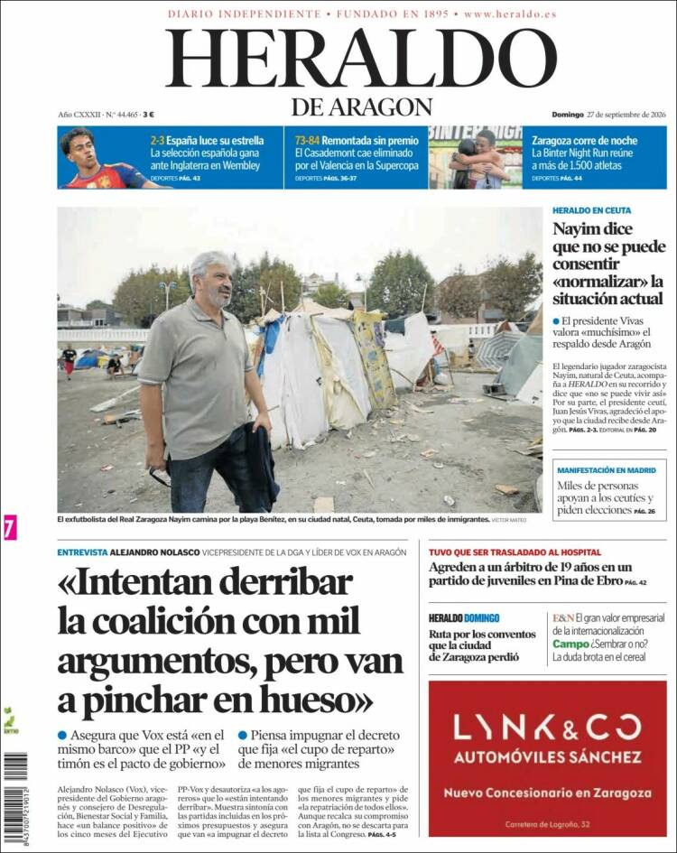 Portada de Heraldo de Aragón (Espa&ntilde;a)