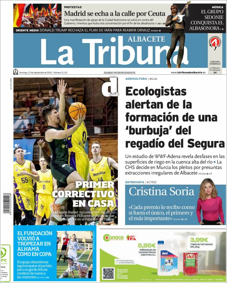 Portada de La Tribuna de Albacete (Espa&ntilde;a)