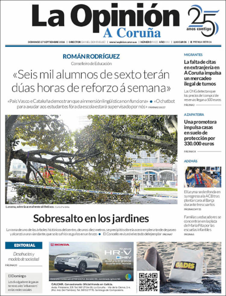 Portada de La Opinión de A Coruña (Espa&ntilde;a)
