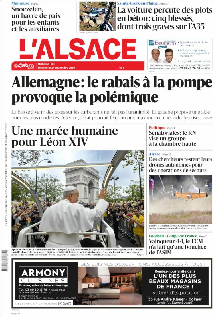 Portada de Journal L'Alsace (Francia)