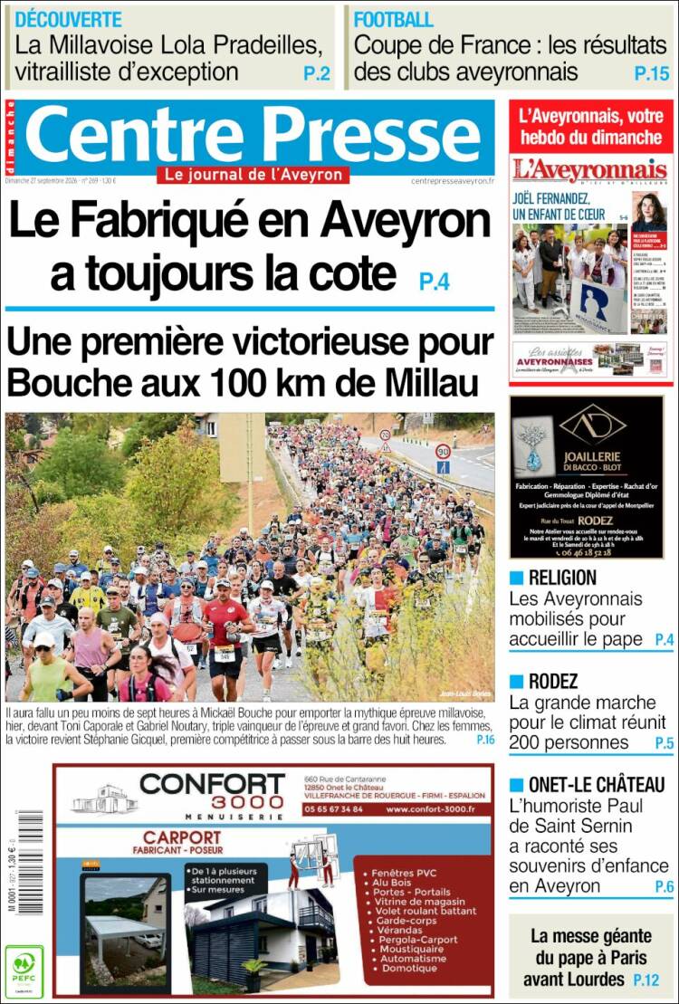 Portada de Centre Presse (Francia)
