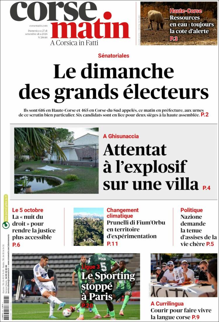 Portada de Corse-Matin (Francia)