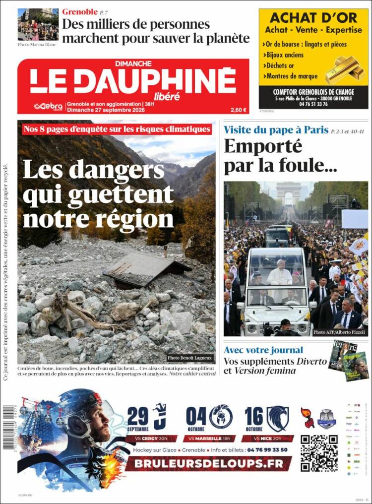 Portada de Le Dauphiné Libéré (Francia)