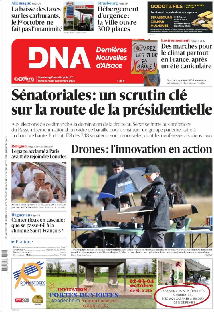 Portada de Les Dernières Nouvelles d'Alsace (Francia)