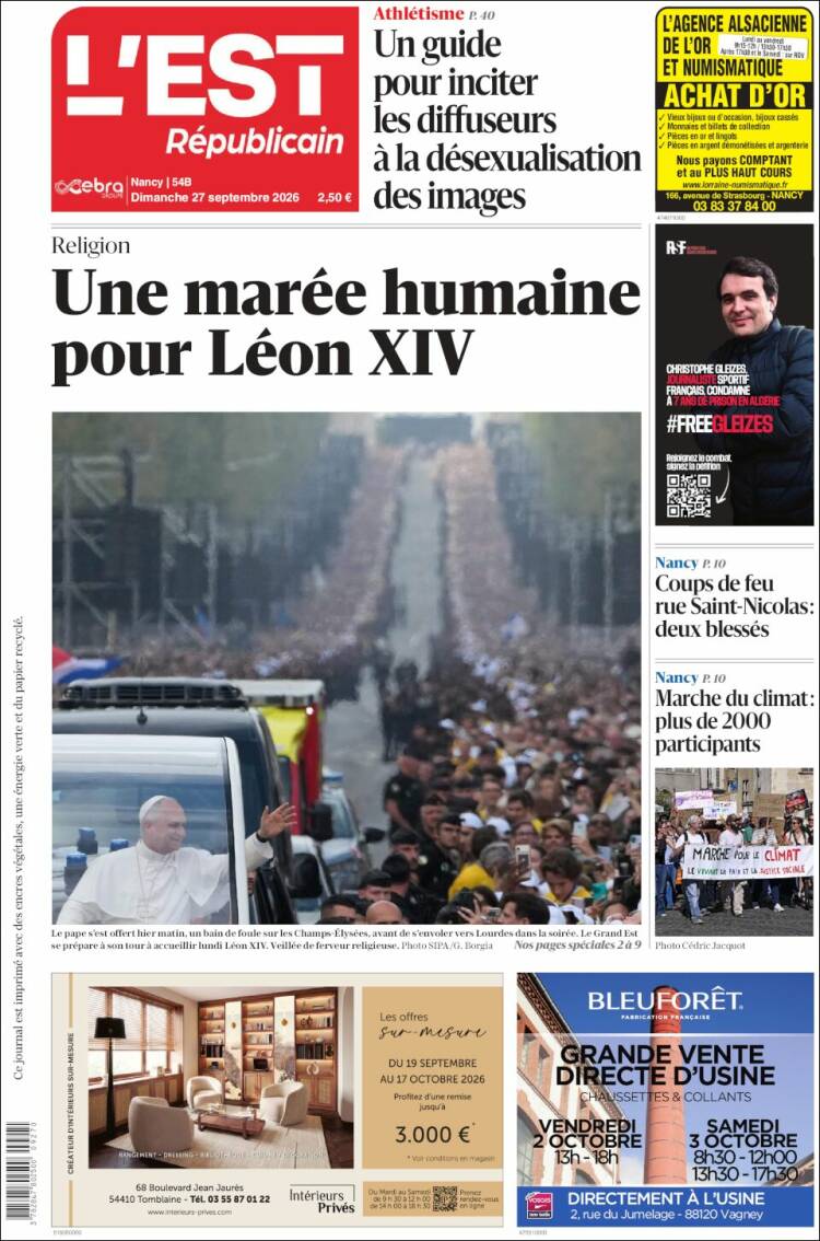 Portada de L'Est Republicain (Francia)