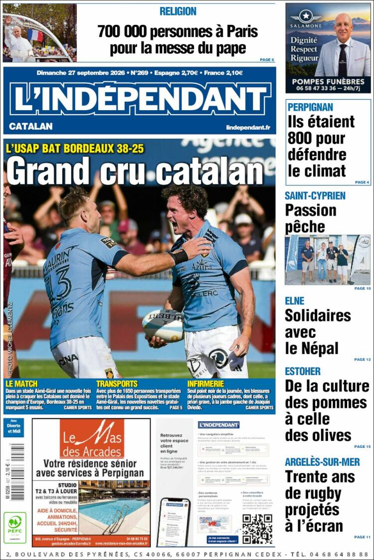 Portada de Le Indépendant (Francia)