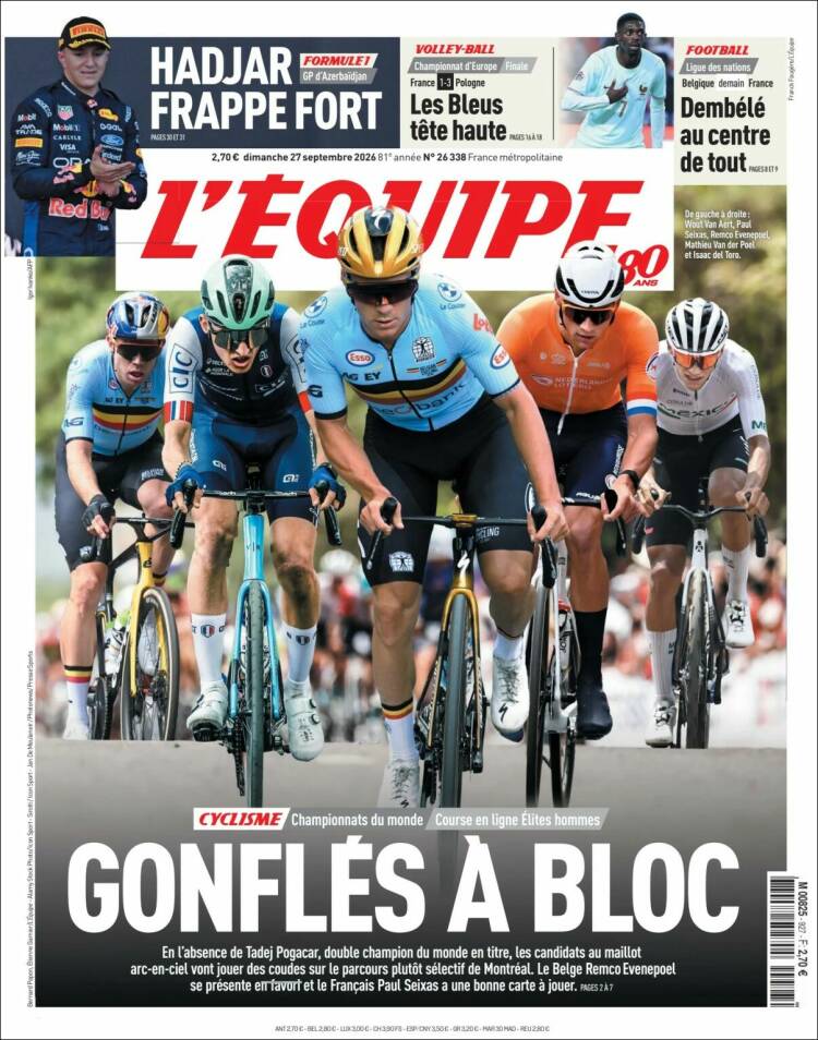 Portada de L'Equipe (Francia)