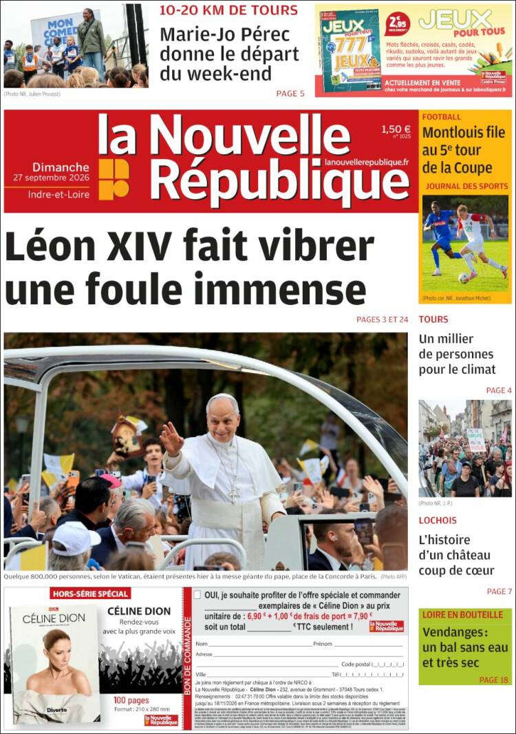 Portada de La Nouvelle Republique (Francia)