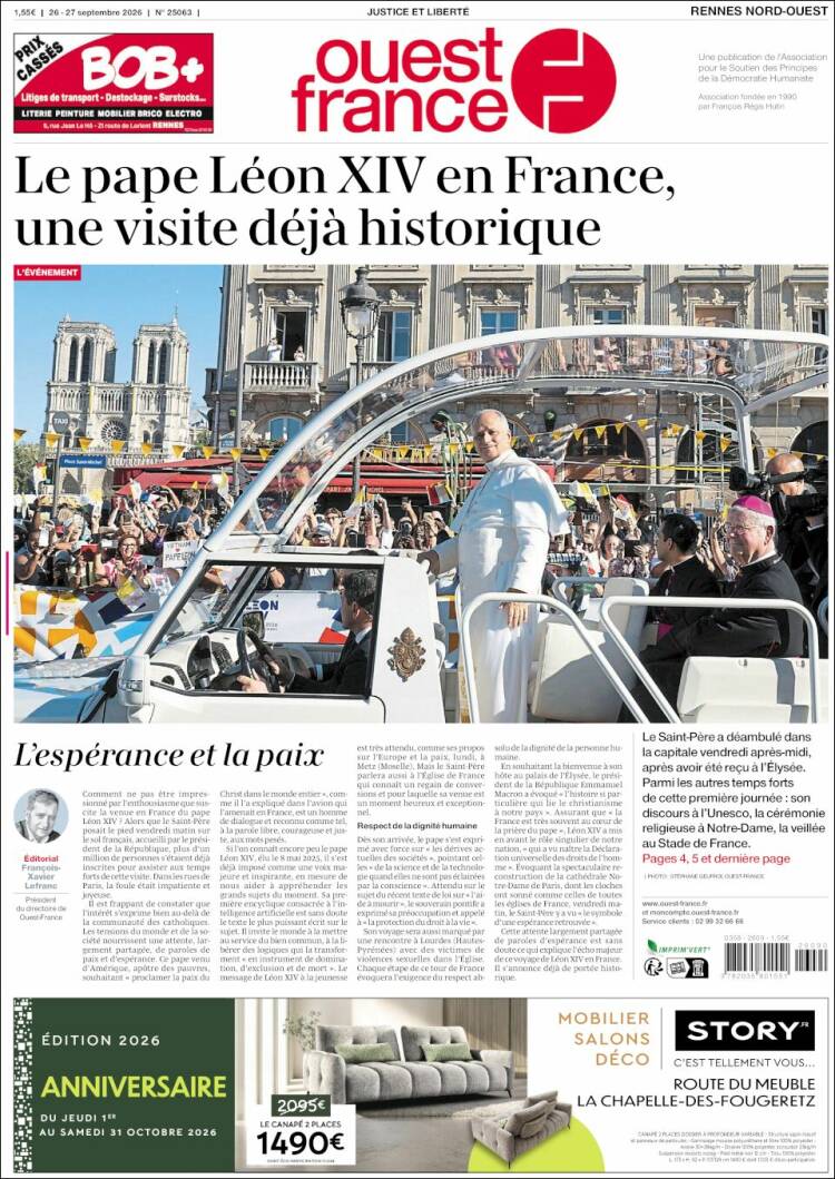 Portada de Ouest France (Francia)