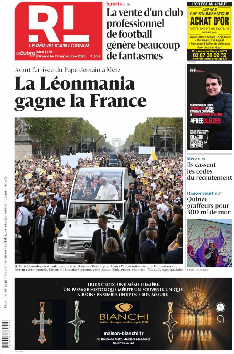 Portada de Le Republicain Lorrain (Francia)