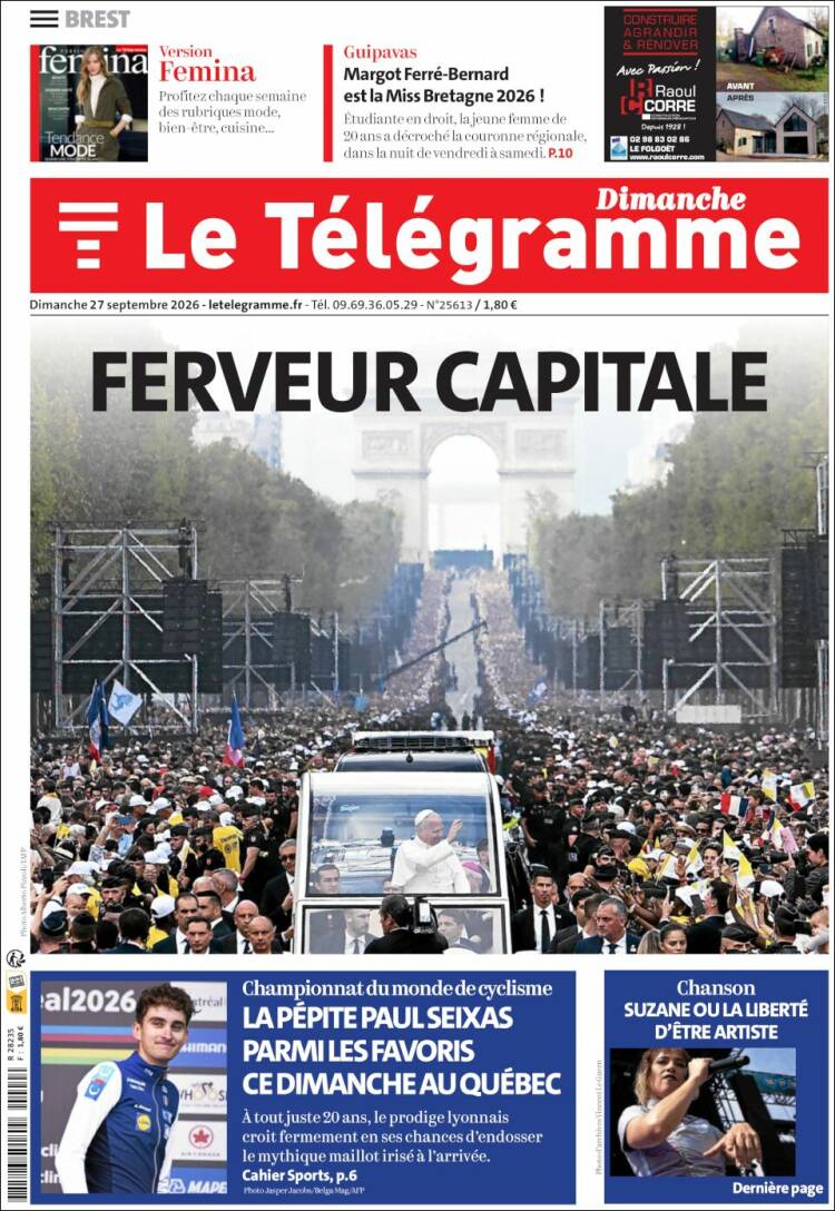 Portada de Télégramme (Francia)