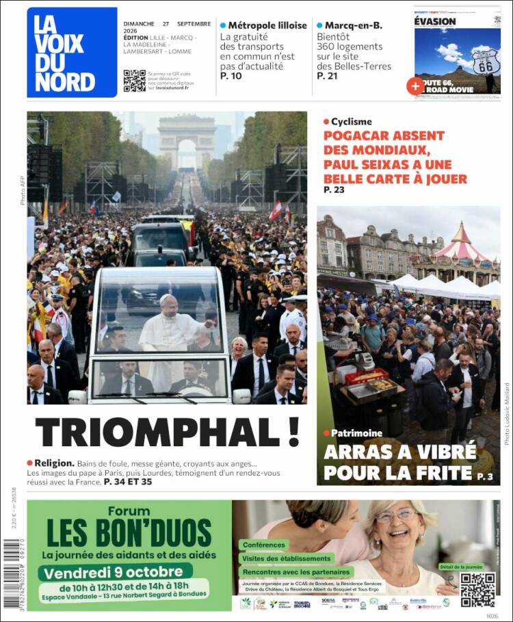 Portada de La Voix du Nord (Francia)