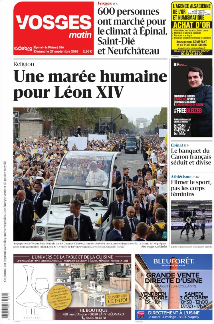 Portada de Vosges Matin (Francia)