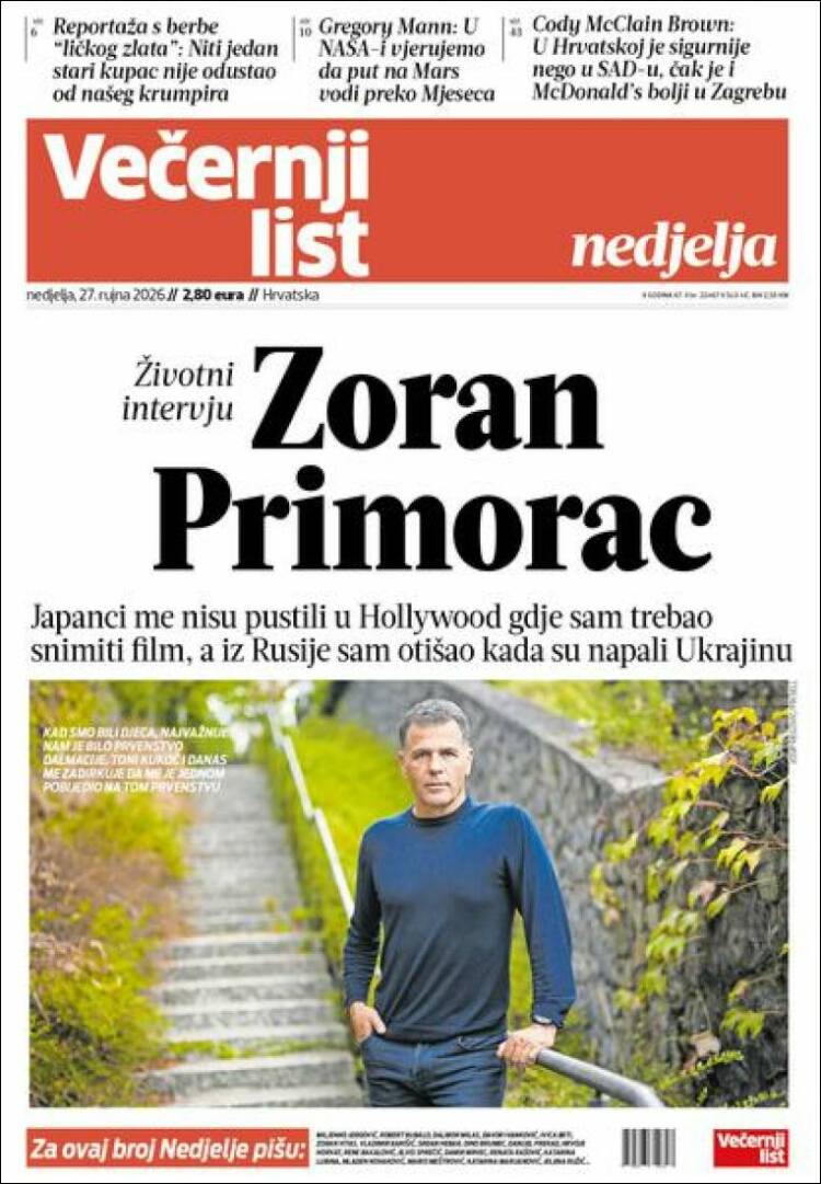 Portada de Večernji (Croacia)