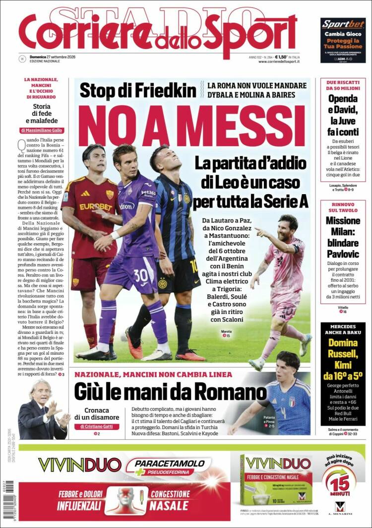 Portada de Corriere dello Sport (Italia)
