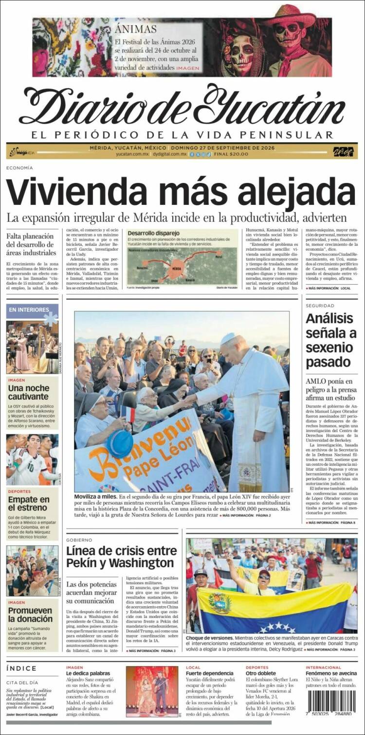 Portada de Diario de Yucatán (M&eacute;xico)