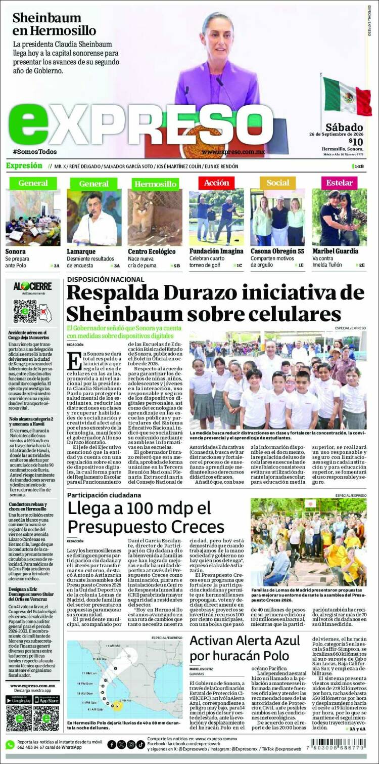 Portada de Expreso (M&eacute;xico)