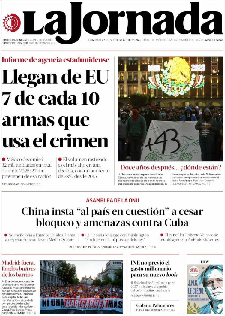 Portada de La Jornada (M&eacute;xico)