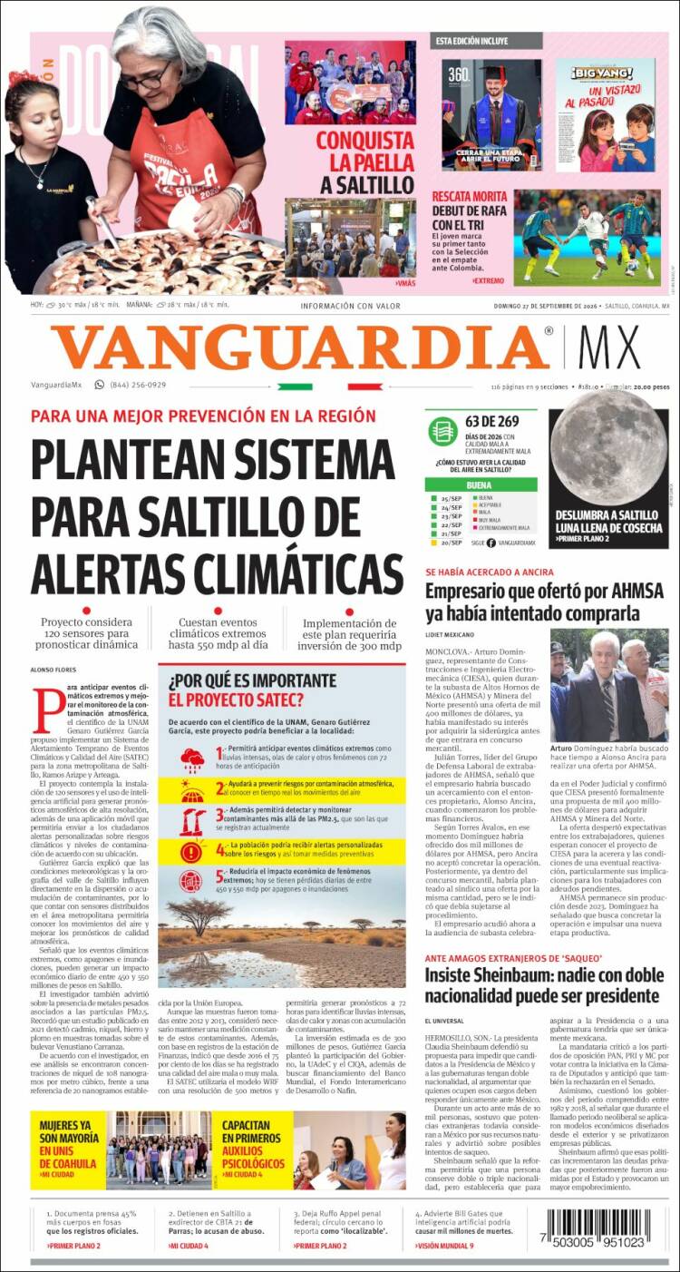 Portada de Vanguardia (M&eacute;xico)