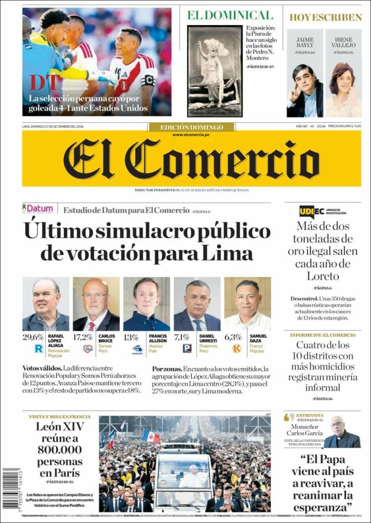 Portada de El Comercio (Per&uacute;)