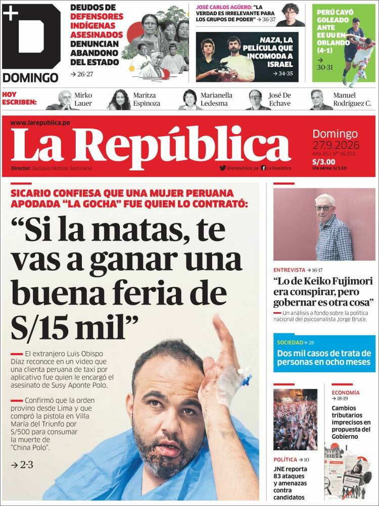 Portada de La Republica (Per&uacute;)