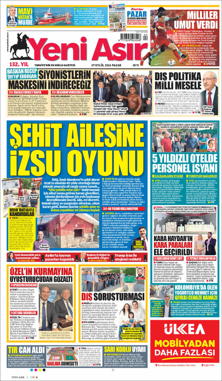 Portada de Yeni Asır (Turqu&iacute;a)
