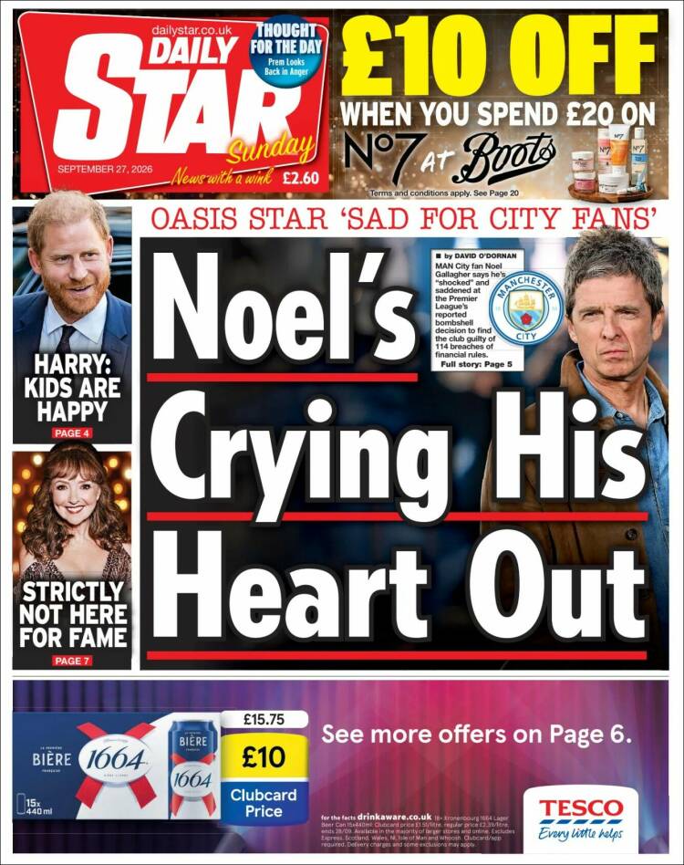 Portada de Daily Star (Reino Unido)