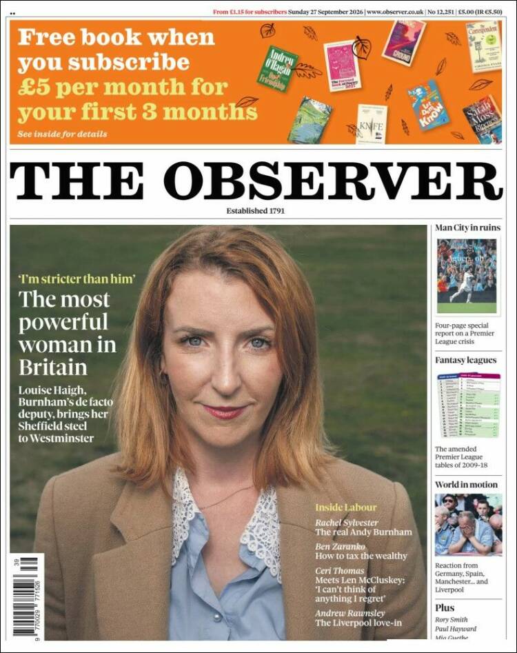 Portada de The Observer (Reino Unido)