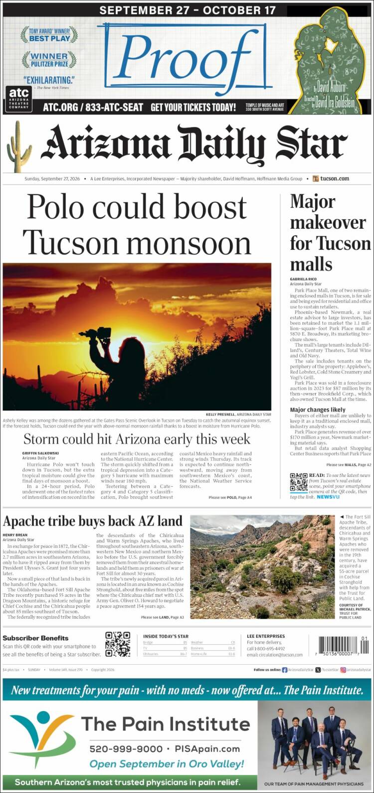 Portada de Arizona Daily Star (USA)