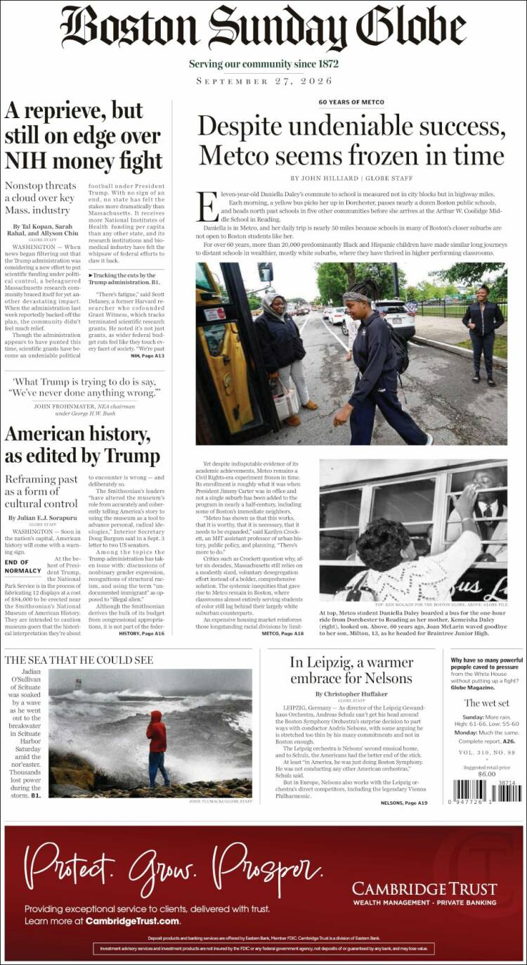 Portada de Boston Globe (USA)