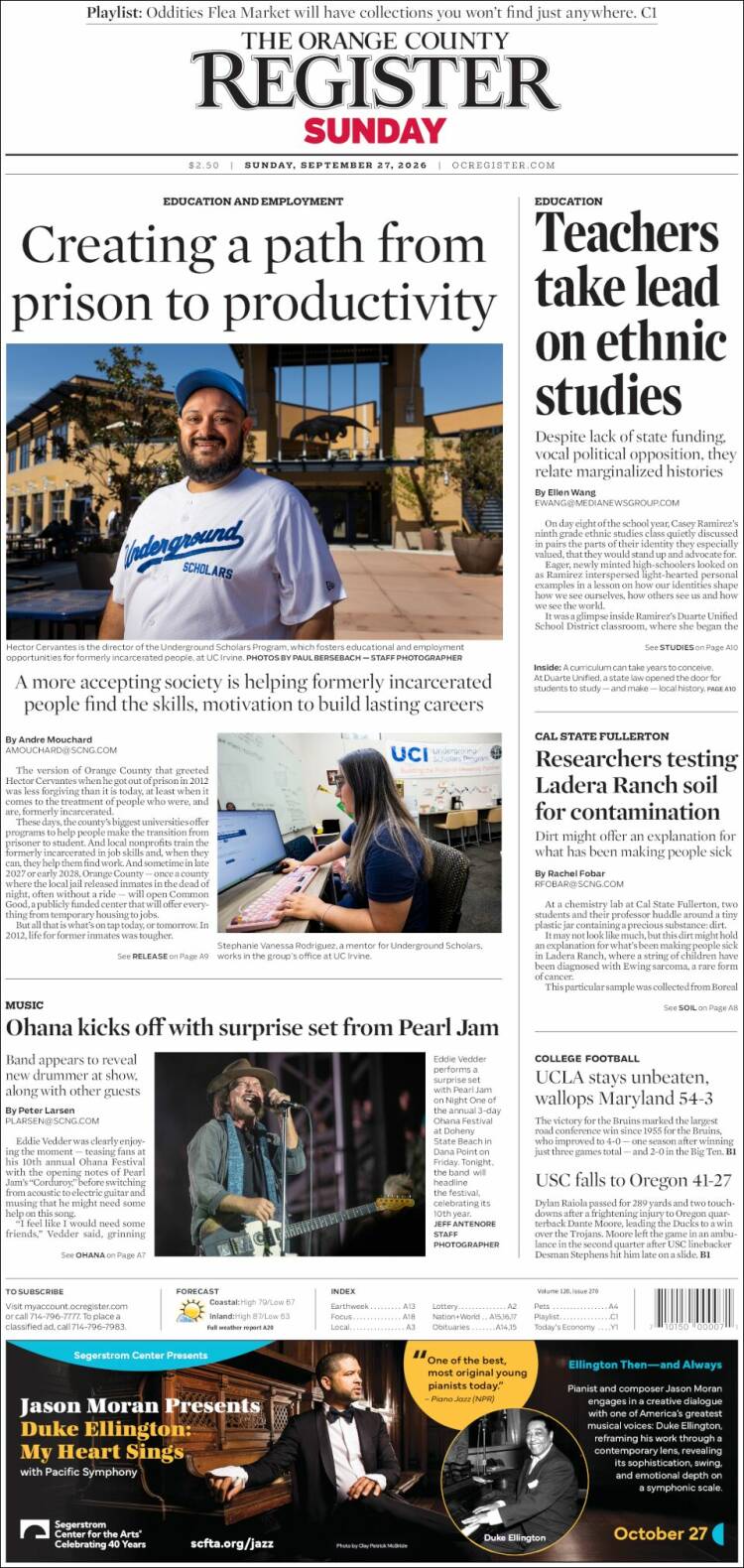 Portada de The Orange County Register (USA)