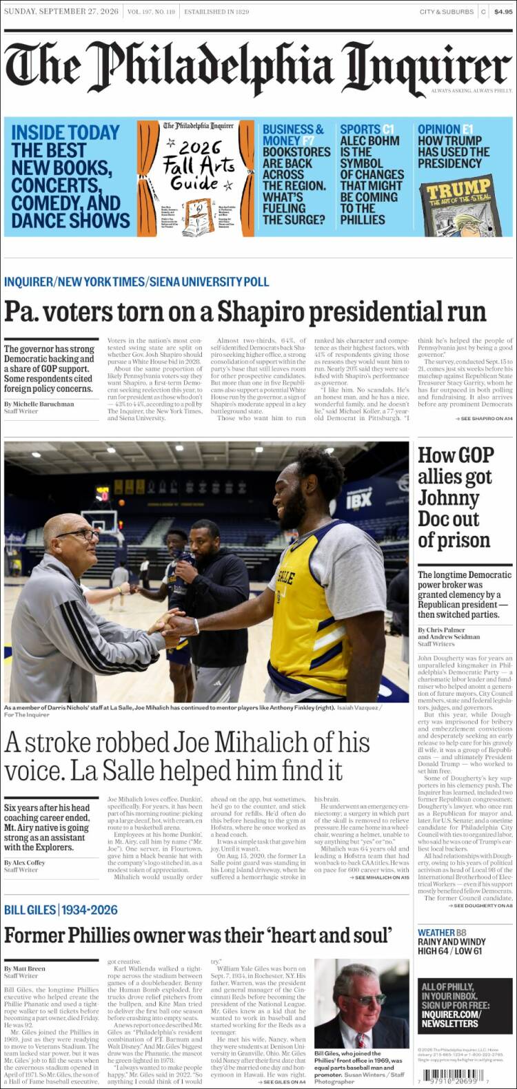 Portada de Philadelphia Inquirer (USA)