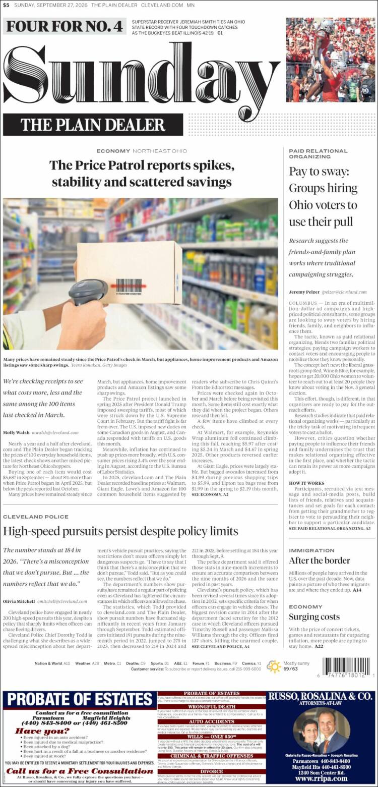Portada de The Plain Dealer (USA)